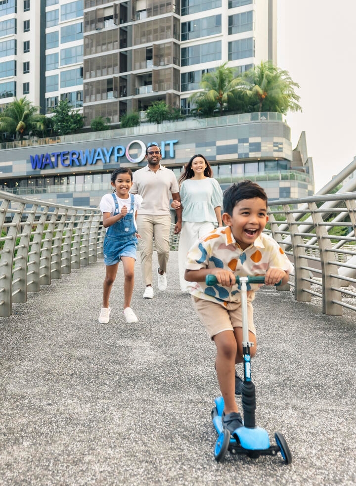 family at waterway point